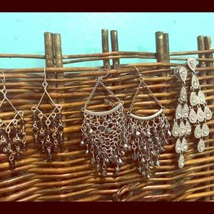 3 pairs of silver toned chandelier earrings